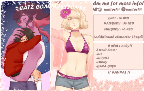 {RT&rsquo;s appreciated}Hello guys! I&rsquo;m opening commissions again, bc my laptop is very old an