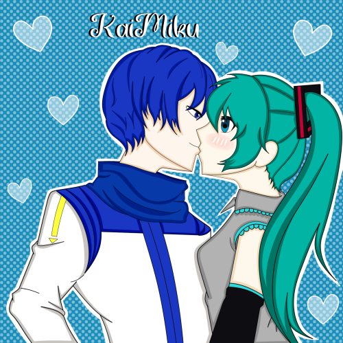 KAITO x Miku! Played again with an couple kiss avatar maker app, then edited and recolored in paint 