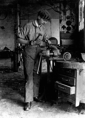 Jean Prouvé working as a coppersmith apprentice in 1917. Courtesy of the Centre Pompidou