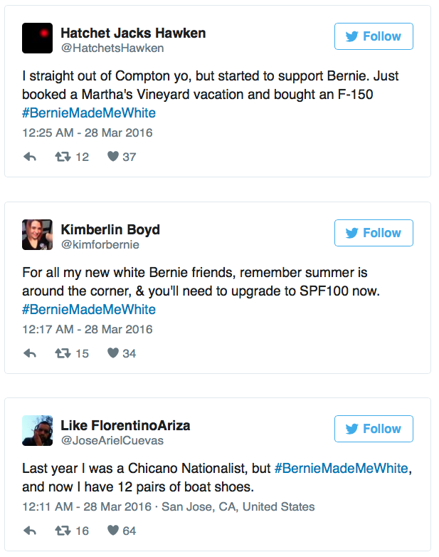 micdotcom:  Black Bernie Sanders supporters mock media whitewashing with #BernieMadeMeWhite