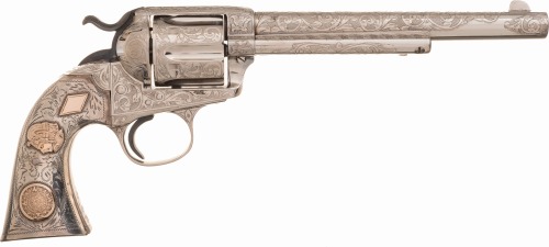 Engraved and nickel plated Colt Bisley with Mayan silver grips, manufactured in 1901.from Rock Islan