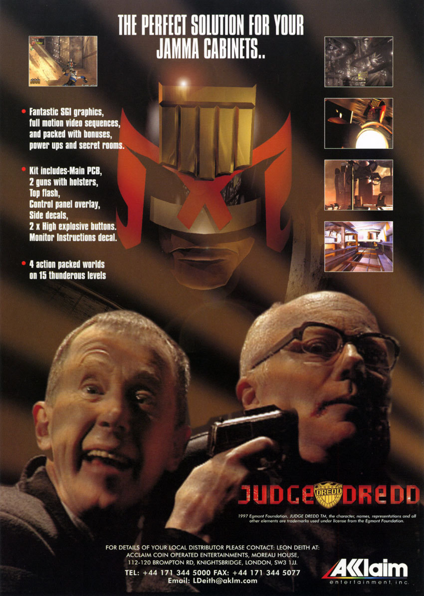 ‘Judge Dredd’[ARC] [EU] [FLYER] [1997]
• via The Arcade Flyer Archive
• Buy this conversion kit or we’ll shoot this dog guy!