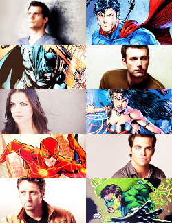 elbrutoepico:  johnteller:  fan casting DC Comics: Justice League  Henry Cavill as Superman, Ben Affleck as Batman, Jaimie Alexander as Wonder Woman, Chris Pine as Flash, Alex O’Loughlin as Green Lantern, Jai Courtney as Aquaman, Idris Elba as J’onn