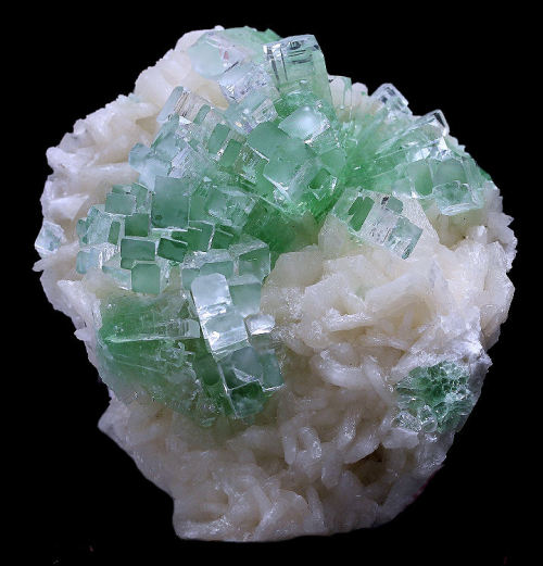 Fluorapophyllite Crystals on Stilbite -  Ahmadnagar, Maharashtra, India