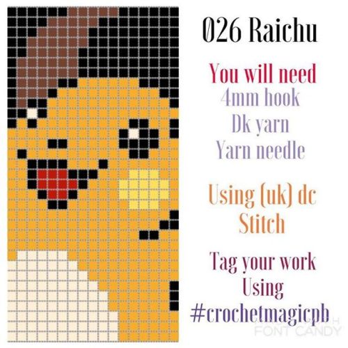 Here is the pattern for 026 Raichu im away again this week but have actually been clever this time a