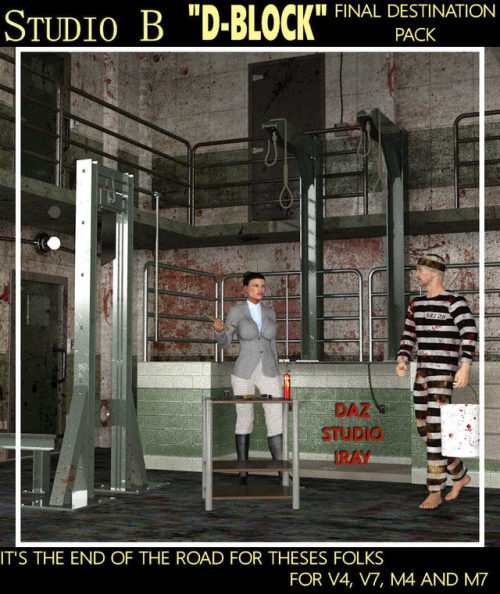 Legacy  Davo’s D-Block Detention cell unit package is more exciting in Daz with  its cool set of torture, interrogation and execution figures and props.  The Legacy D-Block “Torture and Execution” package is packed with some  cool tools
