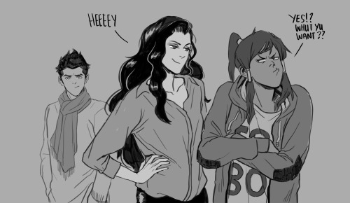 yvonnism:I am still swooning over this canon couple. If Korra were to realize her dawning bisexuality, this is how it would look like in an alternate universe. And Asami being smooth af lol