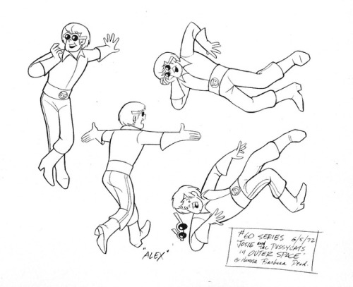 Model sheets and a production drawing for the 1972 Hanna-Barbera cartoon, Josie and the Pussycats in