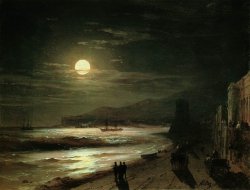 artist-aivazovski:  Moon Night, Ivan AivazovskiMedium: oil,panelhttps://www.wikiart.org/en/ivan-aivazovsky/moon-night-1885