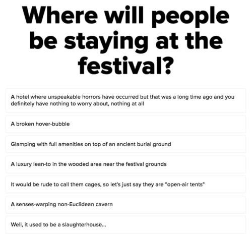 weirdbuzzfeed:Make A Festival Worse Than Fyre And We’ll Reveal What Kind Of Influencer You Should Be