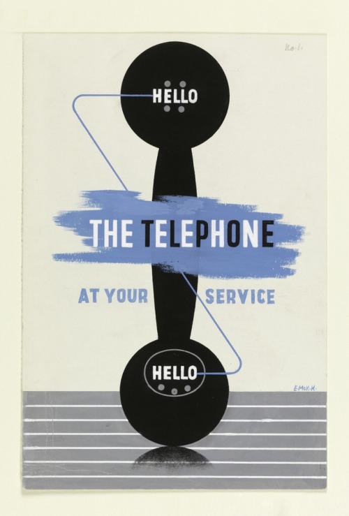 Edward McKnight Kauffer, Hello – the Telephone at your Service, 1937. Drawing. For British General P