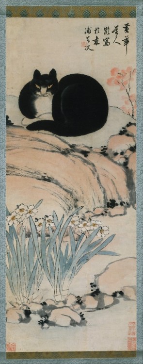 Zhu Ling aka 朱齡 (Chinese, active ca. 1820-1850, China) - Black Cat and Narcissus,19th Century, Hangi