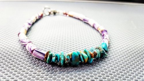 wampum &amp; turquoise bracelet, Wampanoag Shells