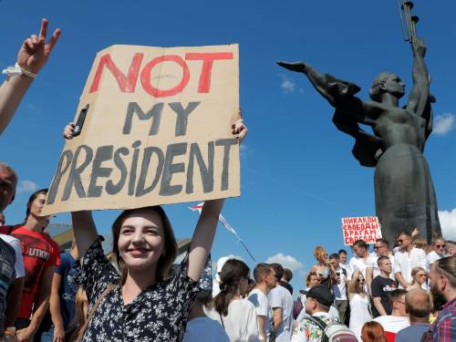 A mass protest against the presidential election results demanding theresignation of Belarusian Pres