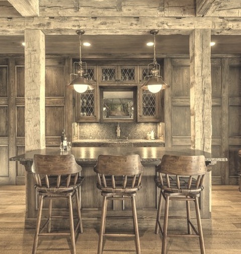 Home Bar GalleyInspiration For A Mid-sized Mediterranean Galley Remodel With A Seated Home Bar, A Medium-tone