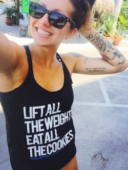 barbells-and-sirens:  nataliaglee:  barbells-and-sirens:  Lift all the weights; eat all the cookies (or donuts) 🍩  This tank top is about my life, where can get one?!  It’s made by a company called The Lions Kitchen! Look them up on Instagram!