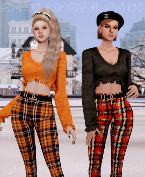 [RIMINGS] Frill Crop Knit Top & CH Belt & Tight Pants- TOP / BOTTOM- NEW MESH- ALL LODs- NOR