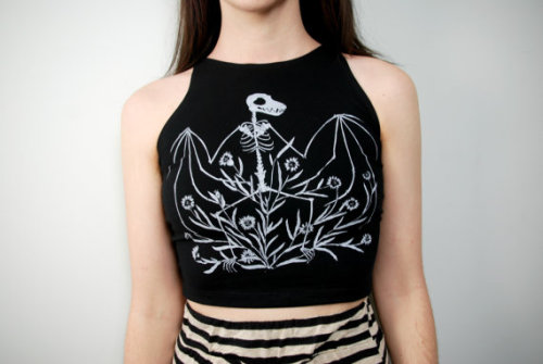 littlealienproducts:Bat Skeleton Crop Top byFennecDesignCo