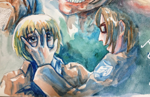 ermioney: My dream have come true. I finally have 1,000++ followers on Tumblr!! Thank you guys so much. Here I give you, The watercolor art of Attack on Titan season 2. I’ll keep creating art and improving my skill. Next goal, 2,000 followers!! Fighto!