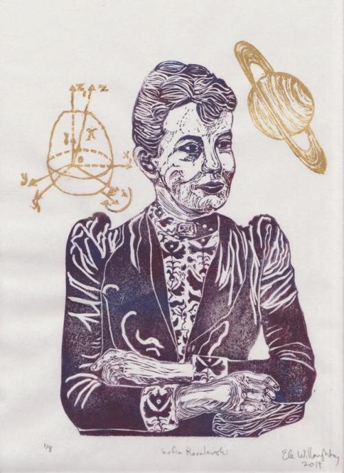 Mathematician Sofia Kovalevski Linocut // minouette