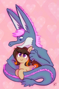 askshramper:  A group of us got together again and did a Valentine’s Art Trade thingy. Much like the Christmas one, we were paired off and had to do either a Valentine’s day theme work, or simply just draw the OC. Unfortunately we’ve had some people