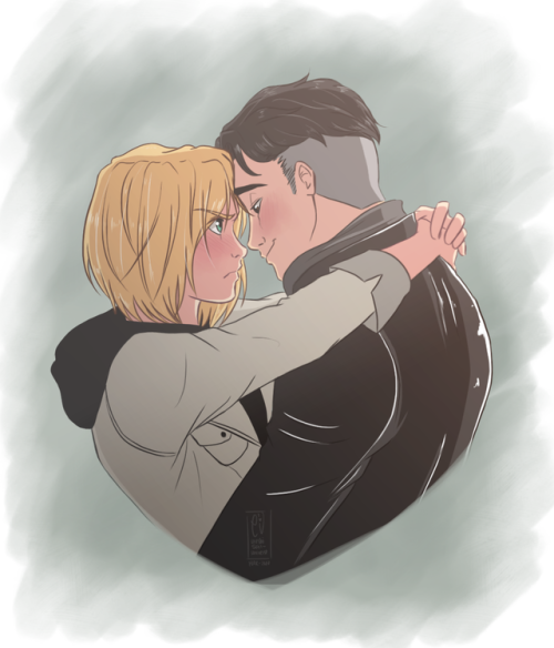 ureshisan-universe: I was checking my Deviantart and I found a pose reference sheet made by the artist Kibbitzer… and of those poses was this one. In the moment I pictured Otabek and Yurio on that pose… and I couldn’t resist <3  Original pose: