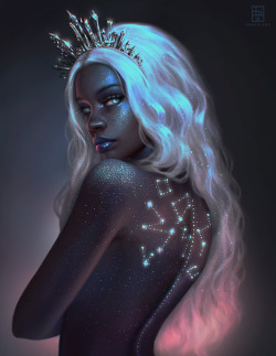 serafleur:   What constellations do you see? 🌌 I’m selling prints of this on my Society6 store!!✨Portrait of my original character Ceres, counterpart of Celeste ✨💙 I’m happy with the result but I need more practice on coloring dark skin
