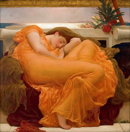 Flaming June.1895.Oil on Canvas.Square Canvas.120 x 120 cm.Ponce Museum of Art, Ponce. Puerto Rico.A