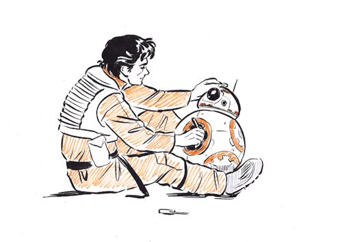 hannahblumenreich:super quick bb-8 and poe dameron. the true heroes of the movie. (but mostly bb-8.)