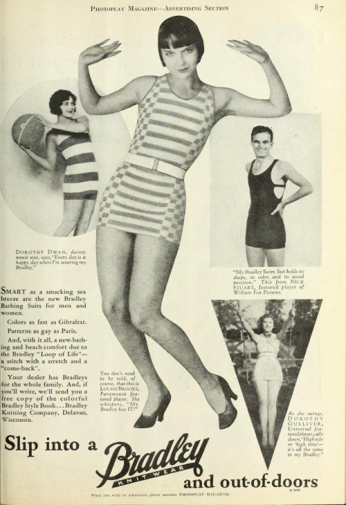 nitratediva:Louise Brooks models a Bradley Knitwear bathing suit in 1928. 