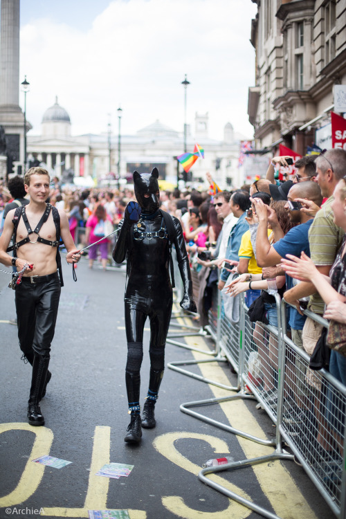 pupbolt:  London Gay Pride March, June 2015 I marched with the pups and dogs this year again, and had so much fun on a super sunny and warm day. There were rubber, topless, furry and leather pups a-go-go! Apart from being able to see and catch up with