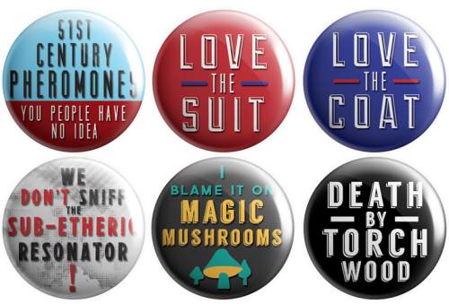 thoughtitwouldhurttoomuch:geek-studio:Torchwood Pinback ButtonsI want these…