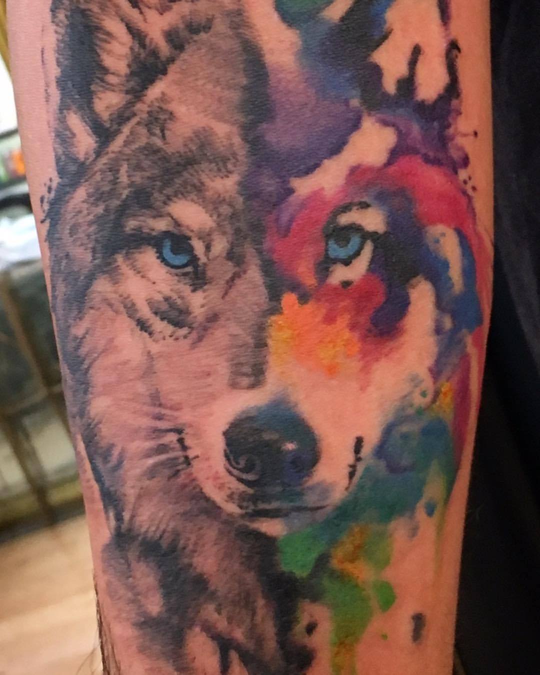 Rising Dragon Tattoos NYC — Badass half-watercolor wolf by Alex  Passapera....