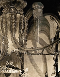 oldhollywood:  The undersea ‘Realm of Glass’ set from The Thief of Bagdad (1924, dir. Raoul Walsh) Art direction by William Cameron Menzies. To prepare the set for the underwater world, a family of artisans spent three months hand-blowing the required