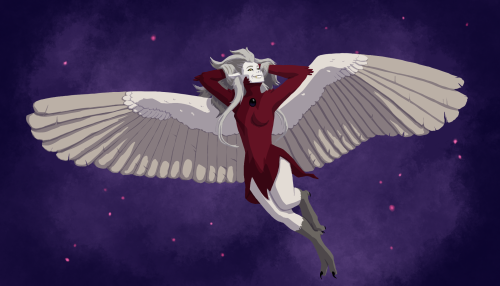 [image ID: A digital drawing of Eda Clawthorne from The Owl House, in her harpy form. She is posing 