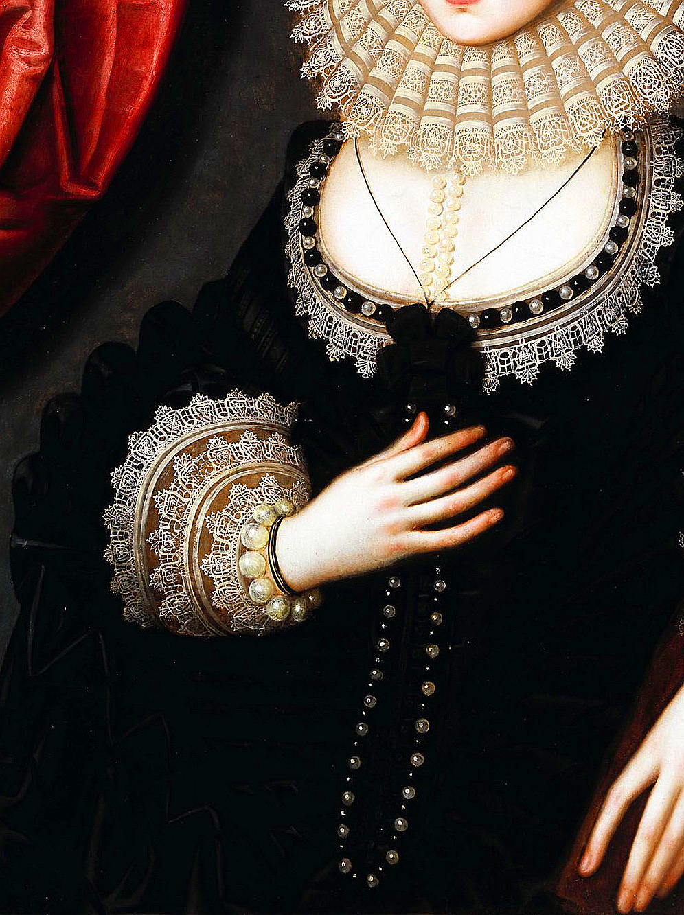 historicalfashiontandart:  Mary Radclyffe. (detail) William Larkin. 1610-13. 