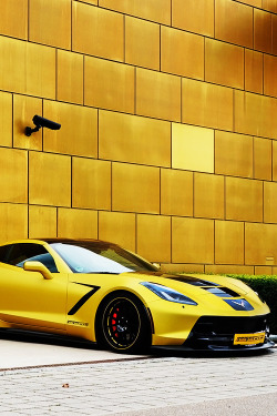 Fullthrottleauto:  2014 Super Car Yellow Chevrolet Corvette C7 Stingray (By Wawanho)