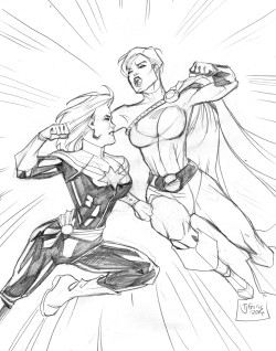 Tjsketchblog:  Daily Sketch 09.13.2014Captain Marvel Vs Power Girl 