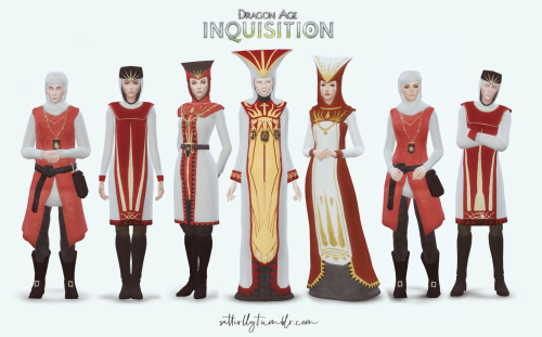 satterlly:  Dragon Age: Inquisition - Chantry outfits  New meshes 1 color Full body + Headwears For 