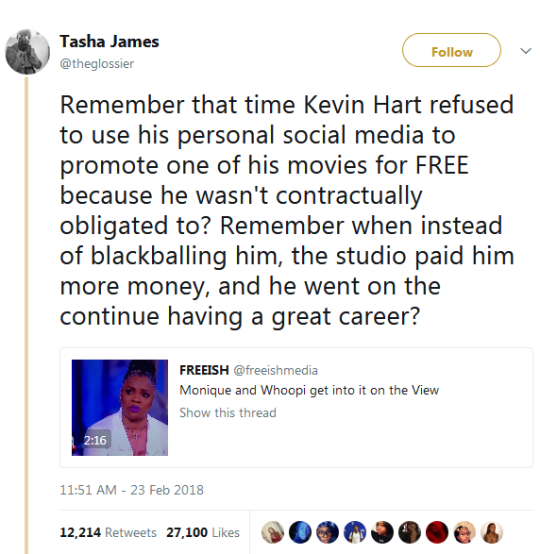 jeniphyer:  thatpettyblackgirl:   http://variety.com/2014/film/news/kevin-hart-responds-to-sony-whore-comments-i-protect-my-brand-1201377347/#respond   People forget that Precious was an indie film. Lee Daniels was only able to pay Monique โK for it