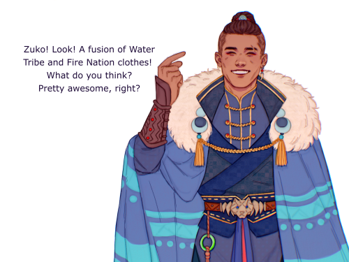 sword-over-water:  Sokka thinks Water Tribe’s blue and Fire Nation’s gold go