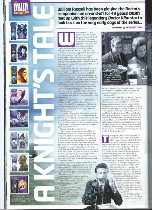 unwillingadventurer:Interview with William Russell in Issue 448 of Doctor Who Magazine (27th June 20