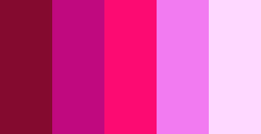 color-palettes:Fiasco - Submitted by SeesawSiya#840a2f #c0097f #fc0b72 #f27bf1 #fed8ff