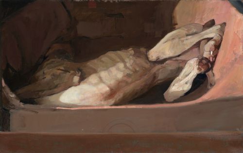 Sleeping dog   -   Pieter PanderDutch, b.1962-Oil on pannel, 30x47 cm 
