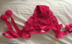 plikespanties:  plikespanties:  Bright Pink Lace with Pom Poms. Anyone wanna see more?  Yes it was! 