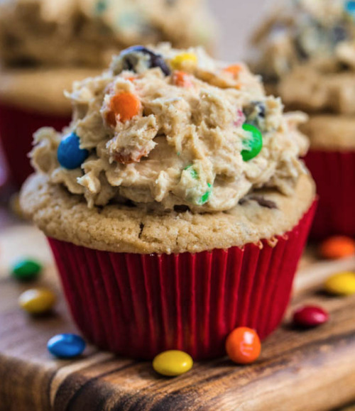 fullcravings:Monster Cookie Dough Cupcakes