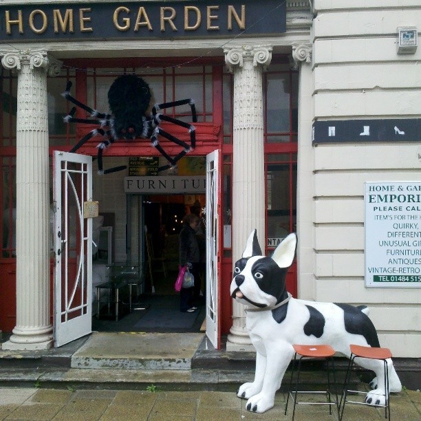 Not sure if the #batdog and #giantspider are for attracting or scaring customers … (at Huddersfield)