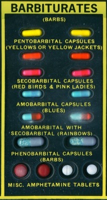 revin68:sewertour:  A handy cheat sheet for the pills kids pop in TV movies like Go Ask Alice (1973)  Lingo from my childhood &gt;=D  I guess they didn&rsquo;t know they were reds and mini whites on the bottom. Not that I would know.