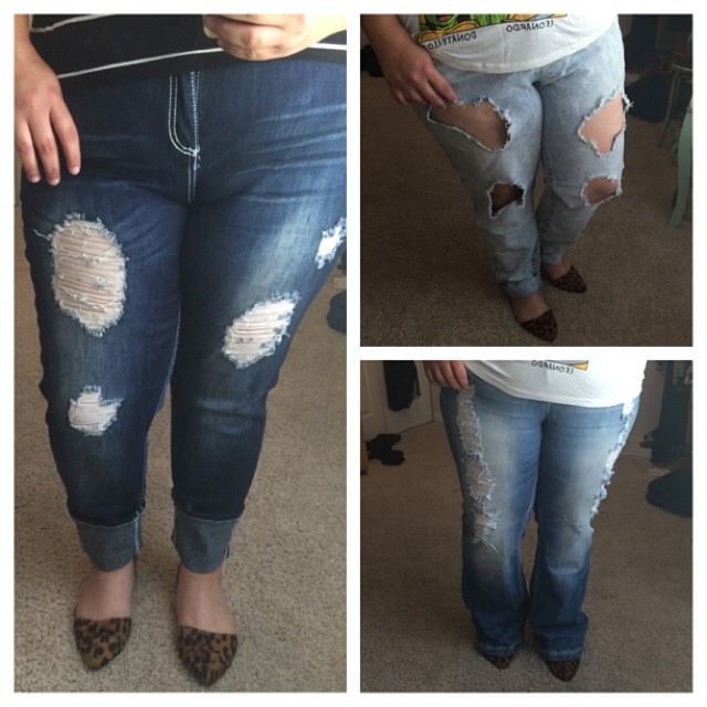 Loving these @deb_shops #plussize jeans! Can we say #distressedtothemax??