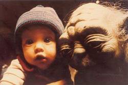 star-wars-forever:  Mark Hamill’s son Nathan with a friend on the set of Episode V.